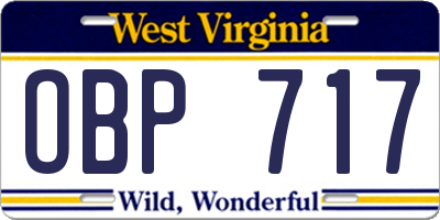 WV license plate OBP717