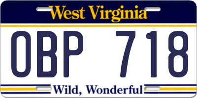 WV license plate OBP718