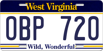 WV license plate OBP720