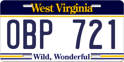 WV license plate OBP721