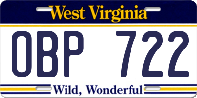 WV license plate OBP722