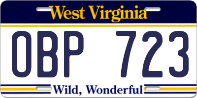 WV license plate OBP723