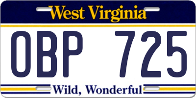 WV license plate OBP725