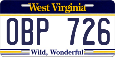 WV license plate OBP726