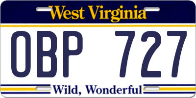WV license plate OBP727