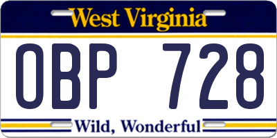 WV license plate OBP728