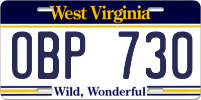 WV license plate OBP730