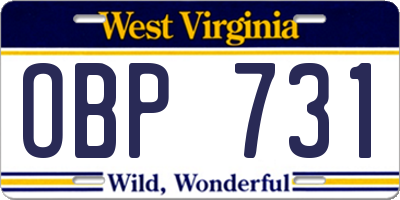WV license plate OBP731