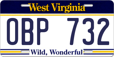 WV license plate OBP732