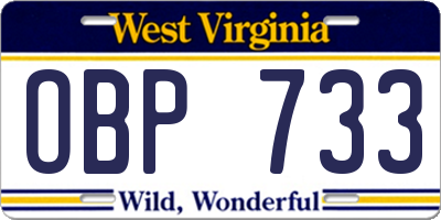 WV license plate OBP733