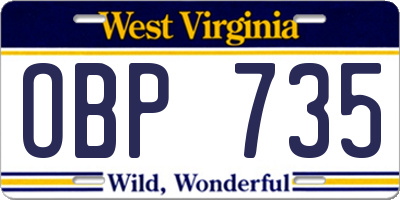 WV license plate OBP735