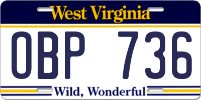 WV license plate OBP736