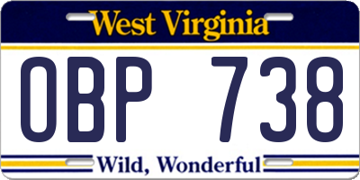 WV license plate OBP738