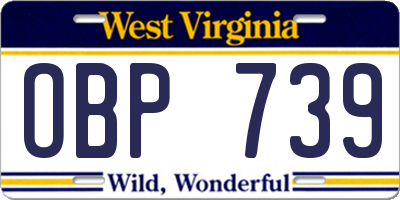 WV license plate OBP739