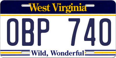 WV license plate OBP740
