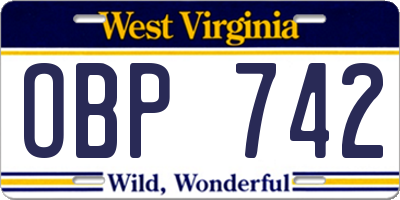 WV license plate OBP742