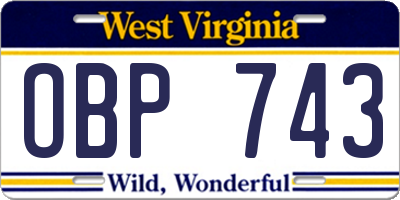 WV license plate OBP743