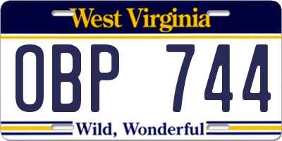 WV license plate OBP744