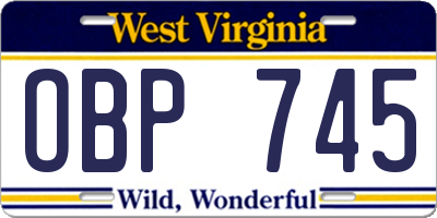 WV license plate OBP745