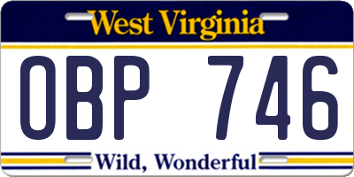 WV license plate OBP746