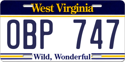 WV license plate OBP747