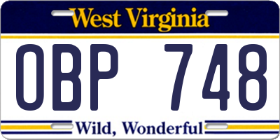 WV license plate OBP748