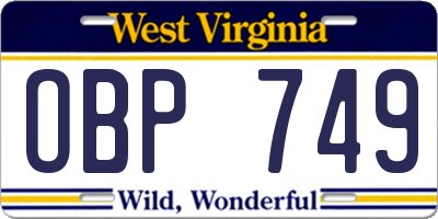 WV license plate OBP749