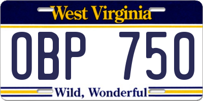 WV license plate OBP750