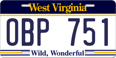 WV license plate OBP751