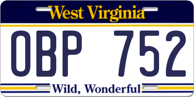 WV license plate OBP752