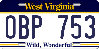WV license plate OBP753