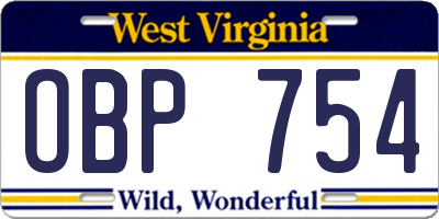 WV license plate OBP754