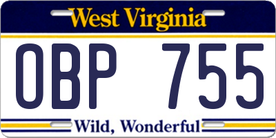 WV license plate OBP755