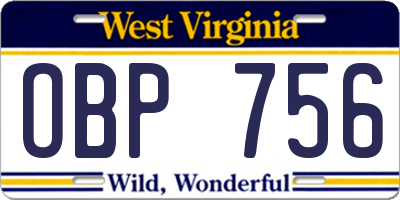 WV license plate OBP756