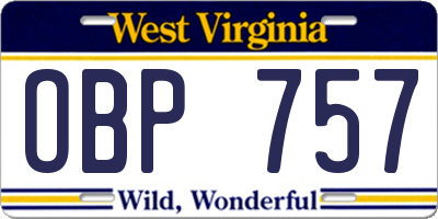 WV license plate OBP757