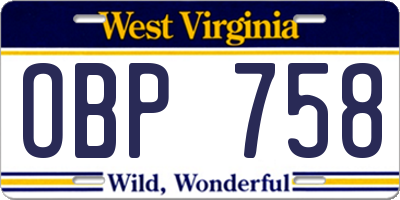 WV license plate OBP758