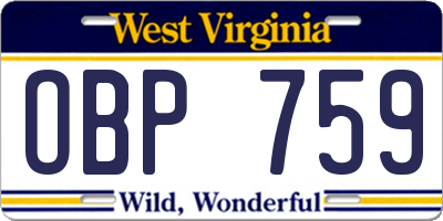 WV license plate OBP759