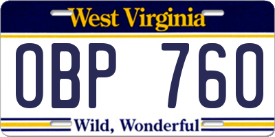 WV license plate OBP760