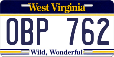 WV license plate OBP762