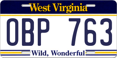 WV license plate OBP763