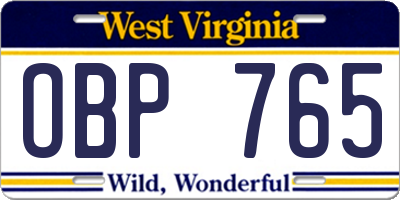 WV license plate OBP765
