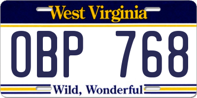 WV license plate OBP768