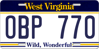 WV license plate OBP770
