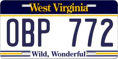 WV license plate OBP772