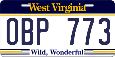 WV license plate OBP773