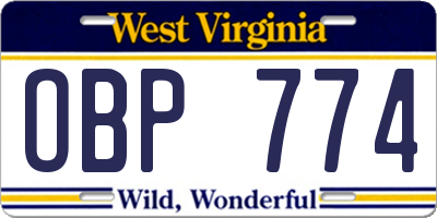 WV license plate OBP774