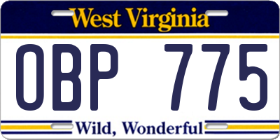 WV license plate OBP775