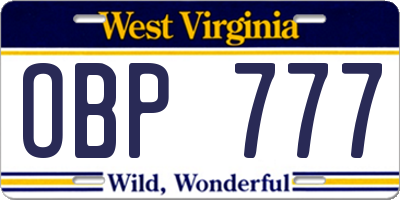 WV license plate OBP777