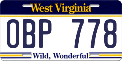 WV license plate OBP778