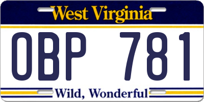 WV license plate OBP781